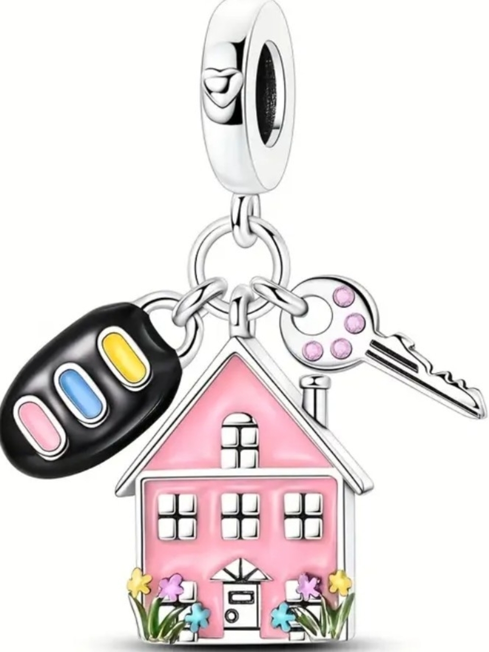 Pink House & Key Dangle Charm Pendant